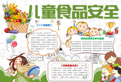 卡通插畫兒童食品安全小報(bào) 健康飲食，安全成長(zhǎng)